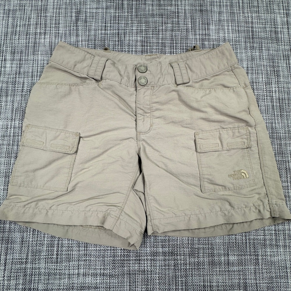 The North Face Women 6 Cargo Shorts Tan Nylon Hiking Lightweight Utility Pockets